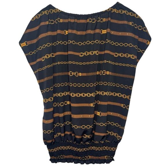 Vintage Michael Kors Equestrian Print Blouse Womens Large Navy Blue Sleeveless - Picture 4 of 6